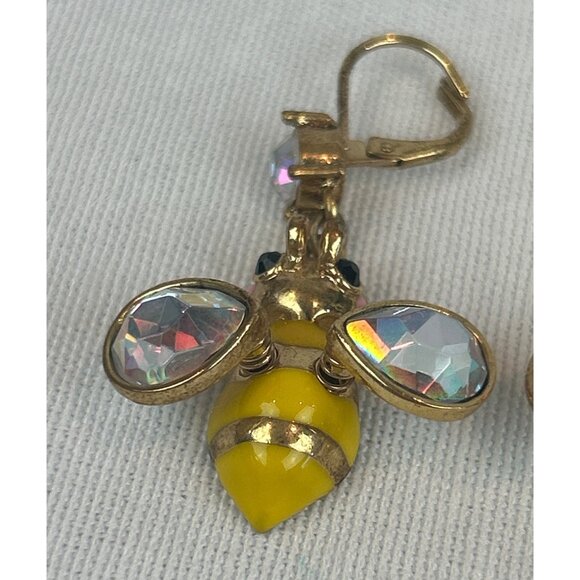 Betsey Johnson Bumble Bee Dangle Earrings Yellow Enamel Crystal Accents - Picture 2 of 9